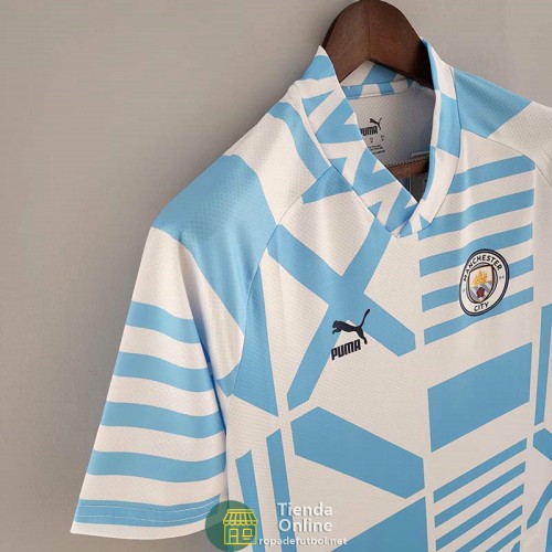 Camiseta Manchester City Pre Match Azul Blanco 2022/2023 Camiseta Manchester City Pre Match Azul Blanco 2022/2023