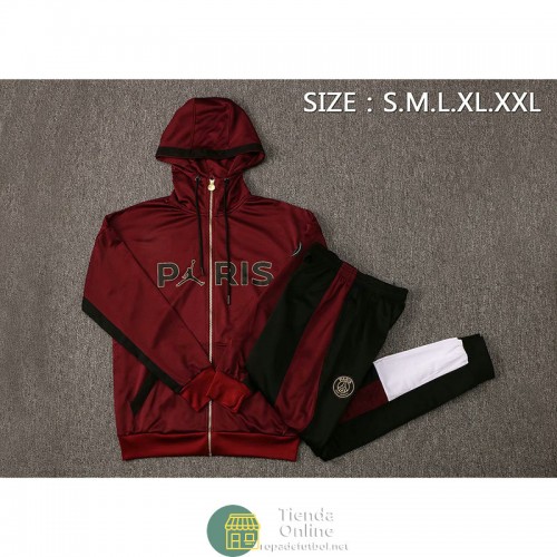 PSG x Jordan Chaqueta Capucha Burgundy + Pantalon Negro 2021/2022 PSG x Jordan Chaqueta Capucha Burgundy + Pantalon Negro 2021/2022