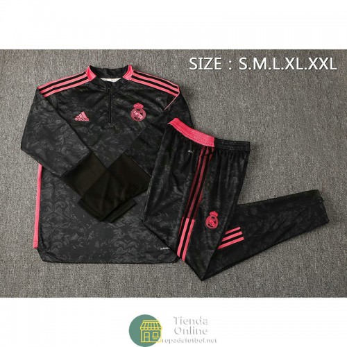Real Madrid Sudadera De Entrenamiento Negro Rosado + Pantalon 2021/2022 Real Madrid Sudadera De Entrenamiento Negro Rosado + Pantalon 2021/2022